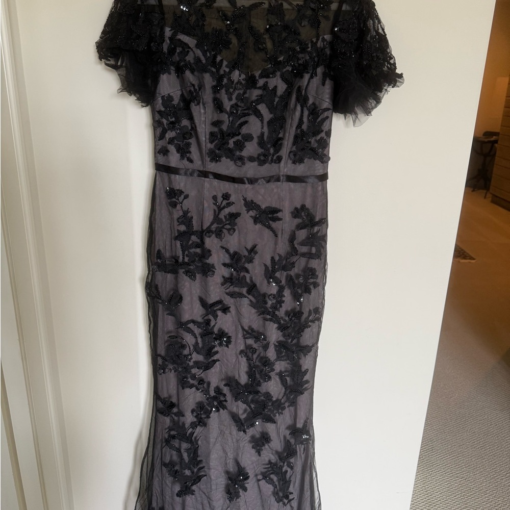 David Meister Black Floral Lace Asymmetrical Dress